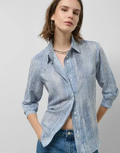 Blusa remangada crepé rayas azul y blanco