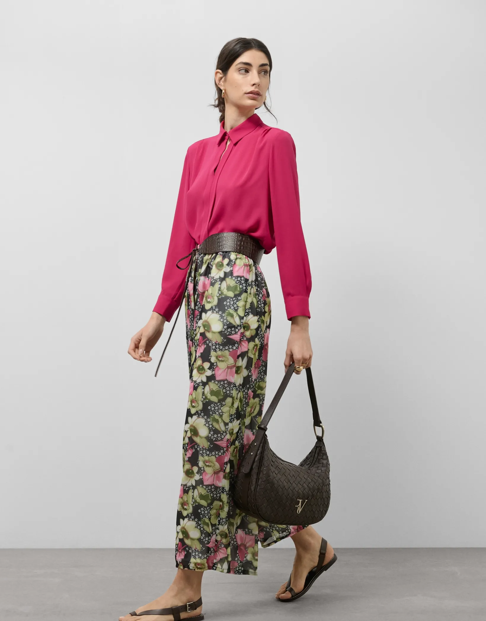 Blusa tabla central tejido fluido color frambuesa