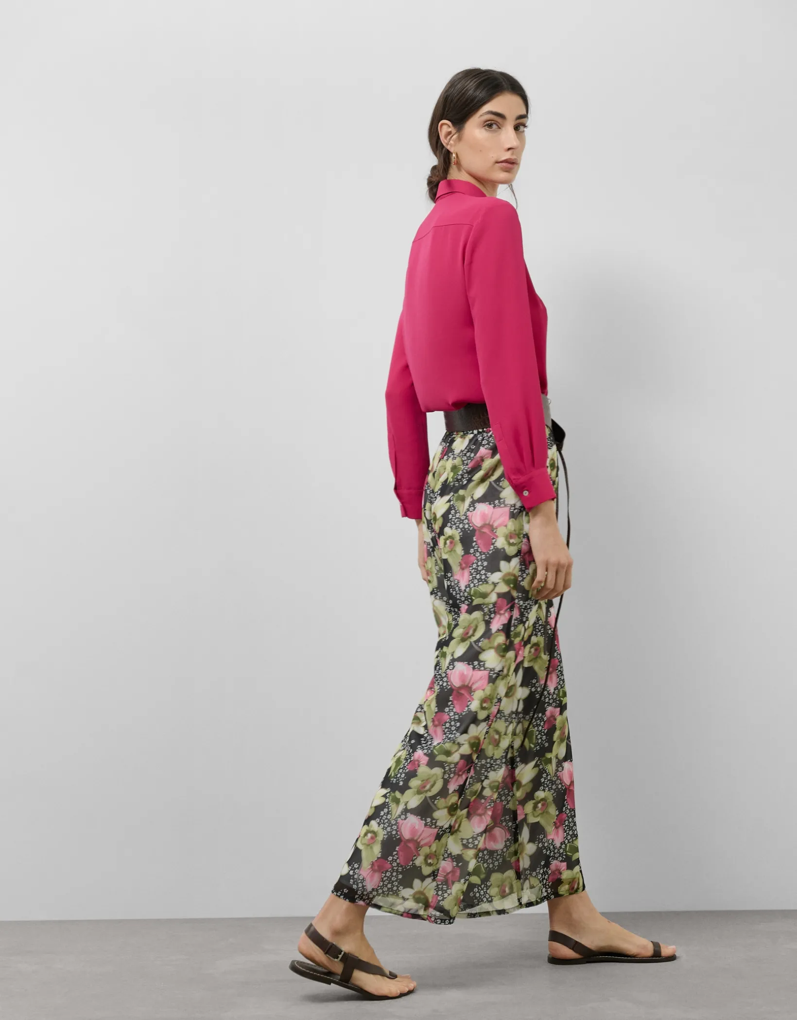 Blusa tabla central tejido fluido color frambuesa