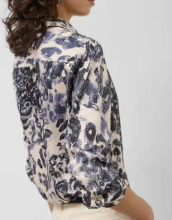 Blusa twill animal print azul marino