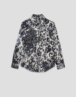 Blusa twill animal print azul marino