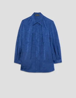 Blusón azul intenso con damasco floral