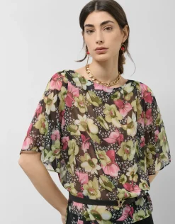 Blusón crepe georgette estampado floral verde