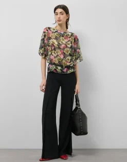 Blusón crepe georgette estampado floral verde