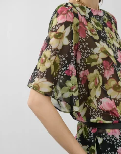 Blusón crepe georgette estampado floral verde