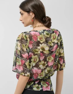 Blusón crepe georgette estampado floral verde
