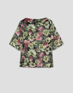 Blusón crepe georgette estampado floral verde