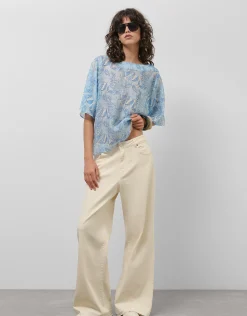 Blusón en gasa estampado vegetal azules