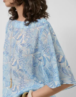 Blusón en gasa estampado vegetal azules