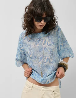 Blusón en gasa estampado vegetal azules