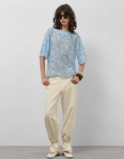 Blusón en gasa estampado vegetal azules