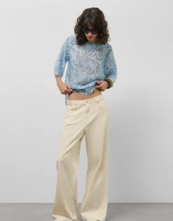Blusón en gasa estampado vegetal azules