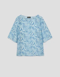 Blusón en gasa estampado vegetal azules