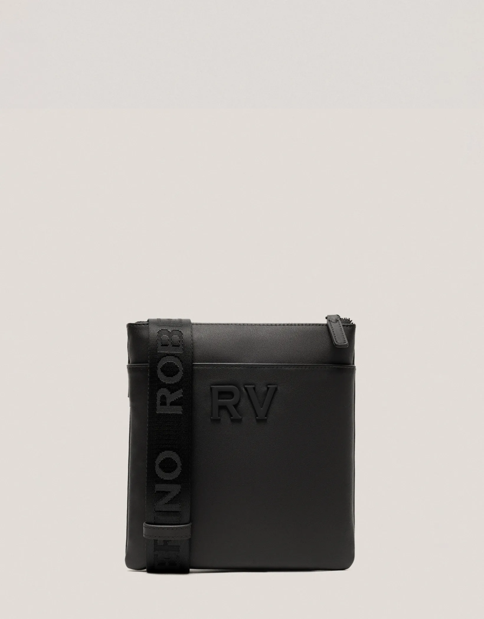 Bolso bandolera plana Mim piel negro