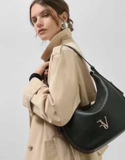 Bolso de hombro Cuca Hobo piel granulada negro