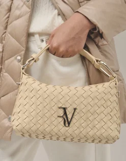 Bolso de hombro Erea Moon piel trenzada beige