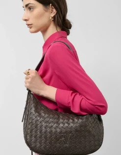 Bolso de hombro Erea Moon Maxi piel trenzada marrón