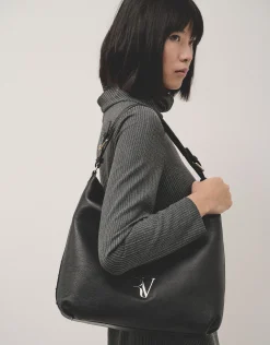 Bolso de hombro Maxi Hobo Mafalda piel negro