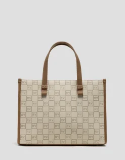Bolso de mano Gala Satchel Maxi piel logos crema