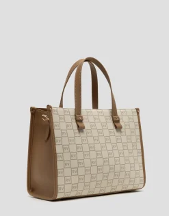 Bolso de mano Gala Satchel Maxi piel logos crema