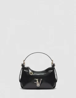 Bolso de mano Margot Metal mini piel craquelada negra