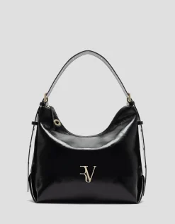 Bolso hobo Margot Metal piel craquelada negra