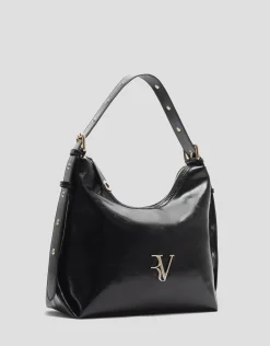 Bolso hobo Margot Metal piel craquelada negra