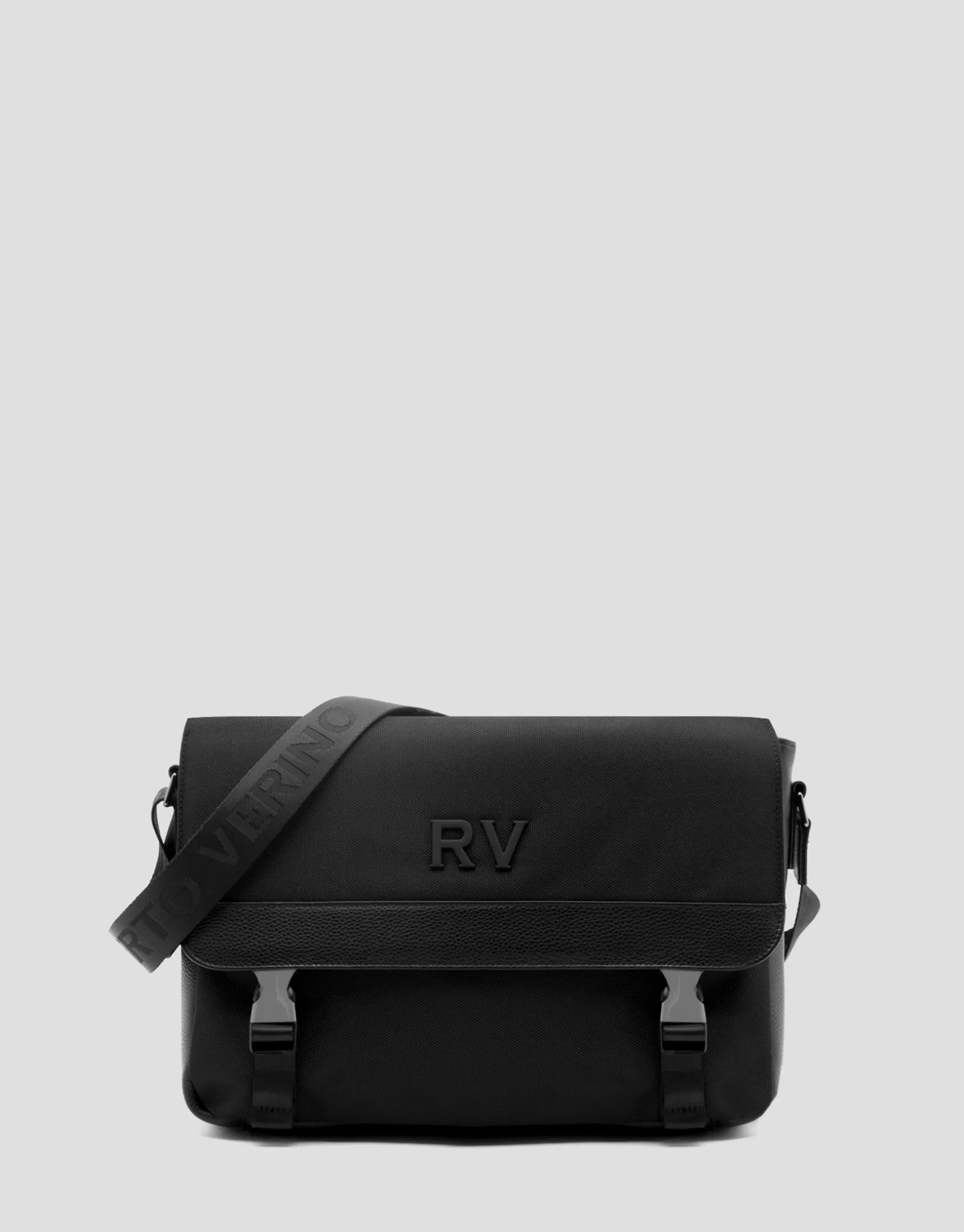 Bolso messenger nailon y piel negro