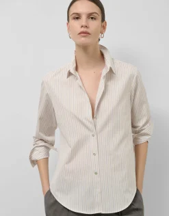 Camisa algodón blanco con listas cámel