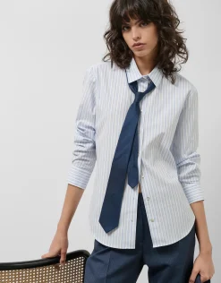 Camisa algodón blanco con listas azules