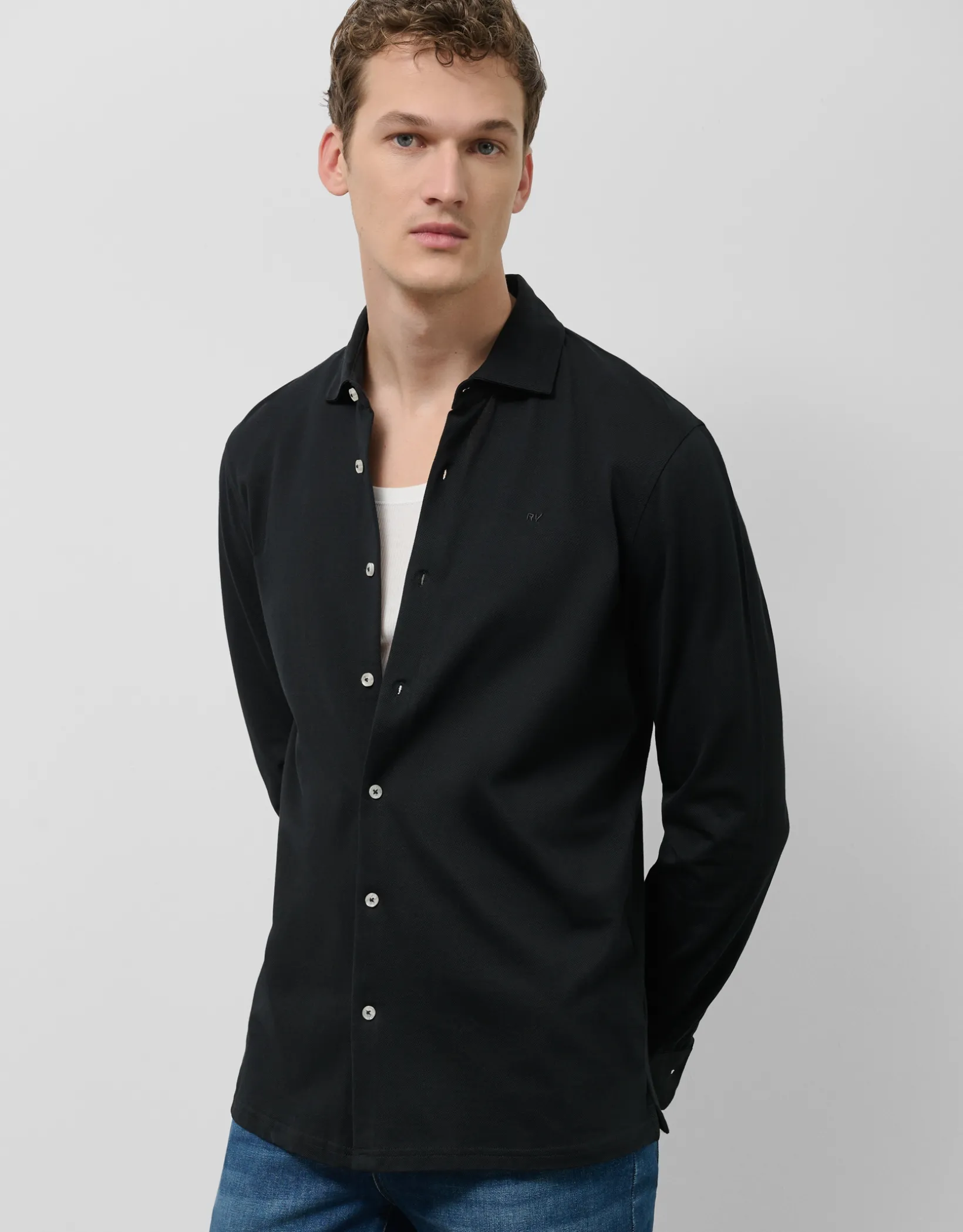 Camisa sport piqué negro