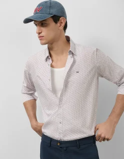 Camisa sport regular blanca estampado geométrico rojo/marino
