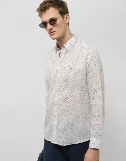 Camisa sport regular blanca estampado marino