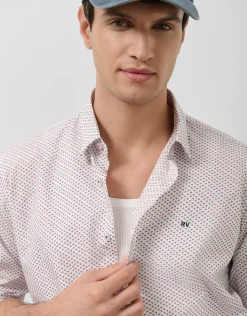 Camisa sport regular blanca estampado geométrico rojo/marino