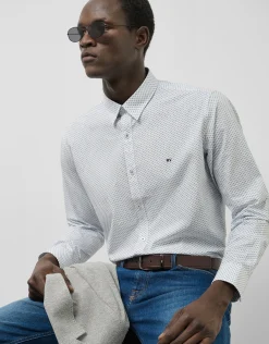 Camisa sport regular blanca estampado geométrico tonos azules