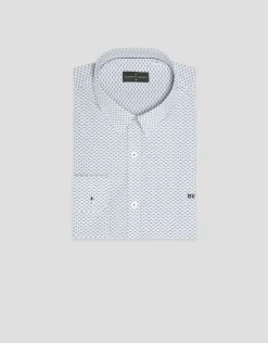 Camisa sport regular blanca estampado geométrico tonos azules