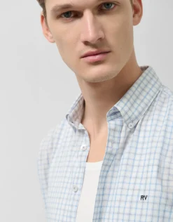 Camisa sport regular cuadros celeste