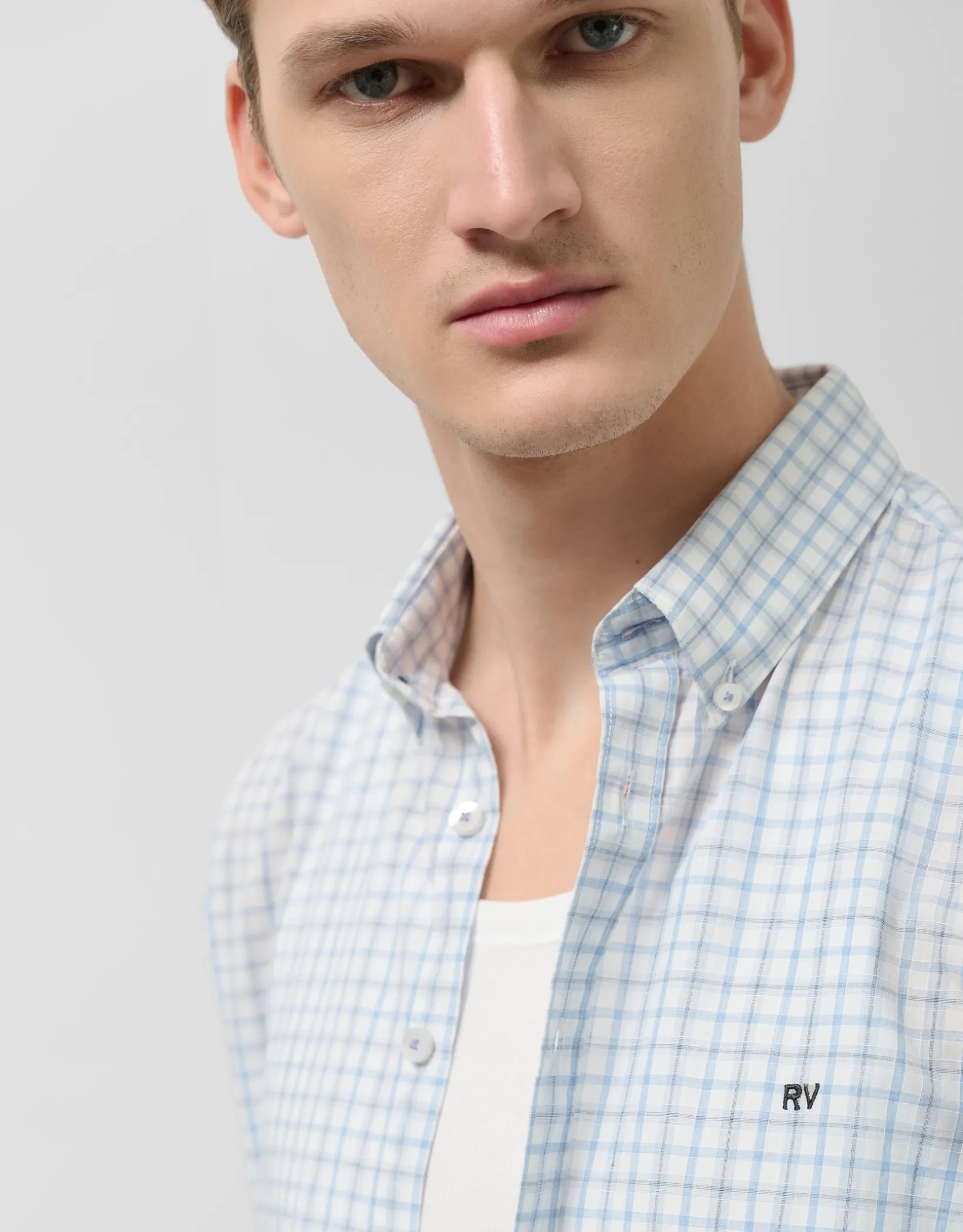 Camisa sport regular cuadros celeste