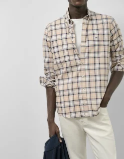 Camisa sport regular cuadros beige/marino/blanco