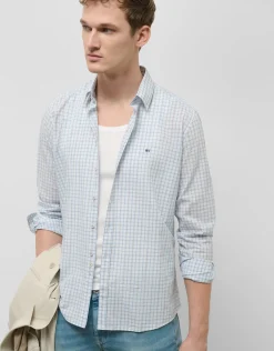 Camisa sport regular cuadros celeste
