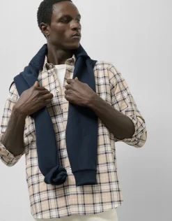 Camisa sport regular cuadros beige/marino/blanco