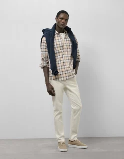 Camisa sport regular cuadros beige/marino/blanco