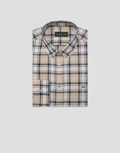 Camisa sport regular cuadros beige/marino/blanco