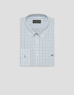 Camisa sport regular cuadros celeste