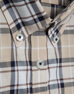 Camisa sport regular cuadros beige/marino/blanco