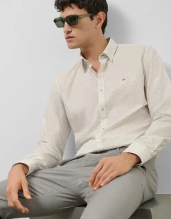 Camisa sport slim blanca estampado flor verde caqui