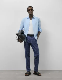 Camisa sport slim fit pata de gallo celeste