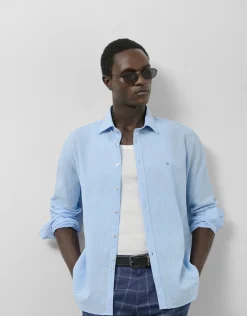Camisa sport slim fit pata de gallo celeste
