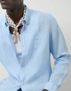 Camisa sport slim lino celeste