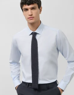 Camisa vestir algodón pata gallo celeste/blanco